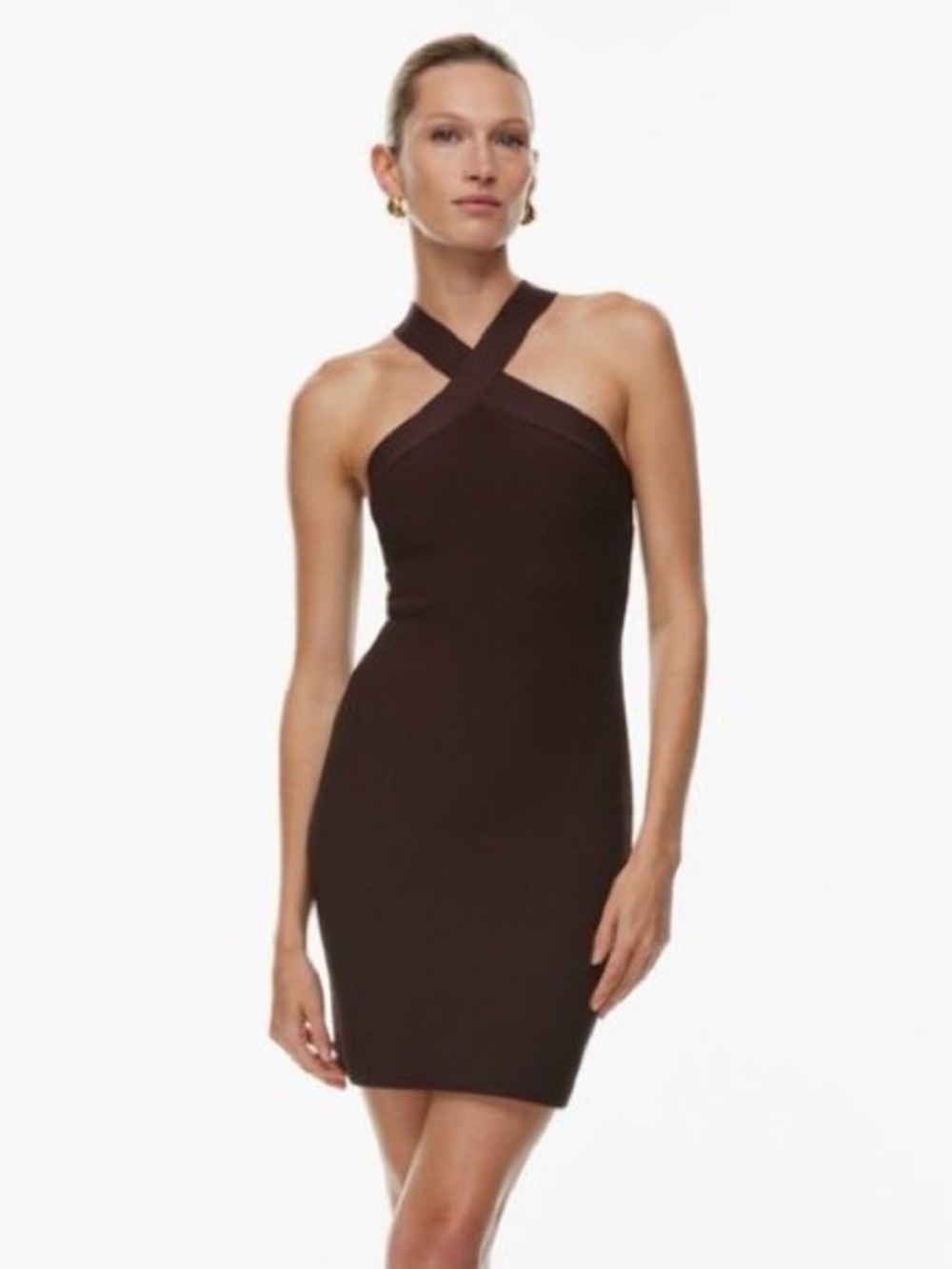 Aritzia Cross-Neck Bodycon Mini Dress Dark Brown Size S
